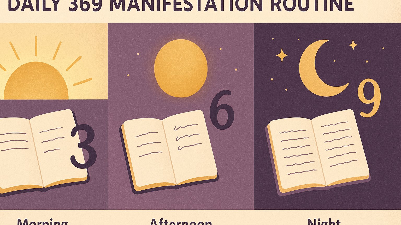 369 manifestation daily routine: affirmation written 3 times morning, 6 afternoon, 9 at night