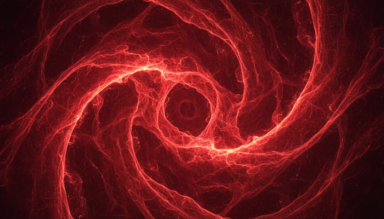 A close-up of vivid red electromagnetic energy fields swirling with lifelike motion and intricate textures.