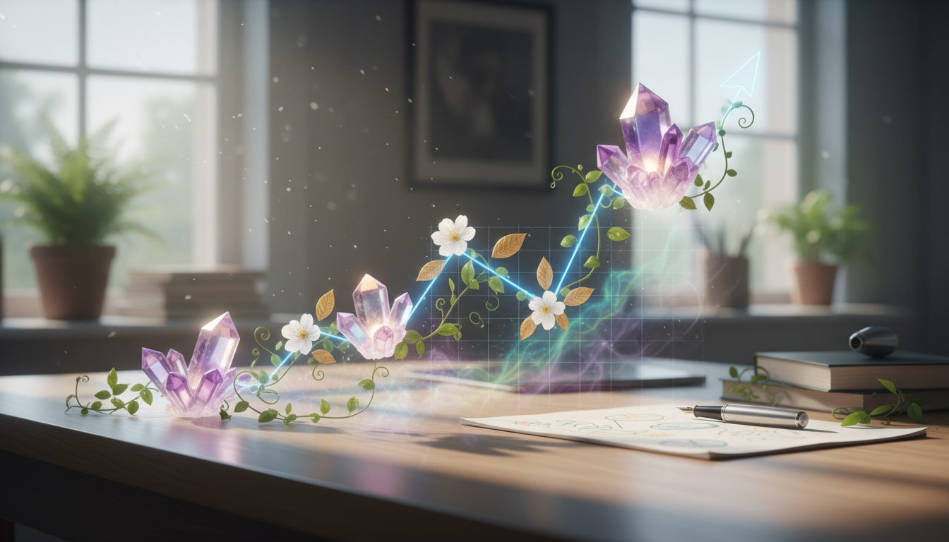 A financial chart creatively combined with wellness symbols, highlighting the connection between finance and healing.