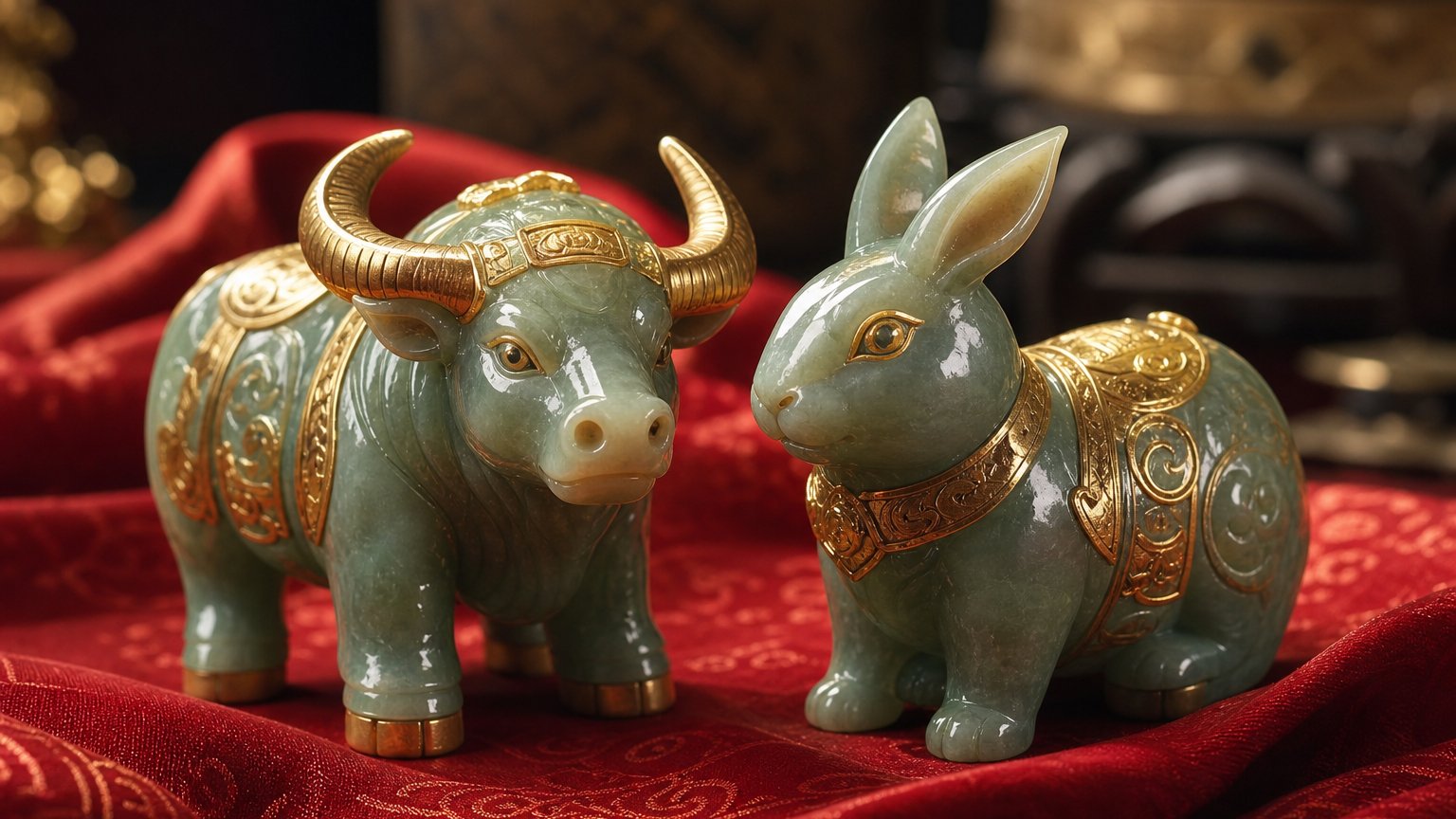 Two carved Chinese zodiac animal figurines side by side, illustrating Chinese zodiac compatibility
