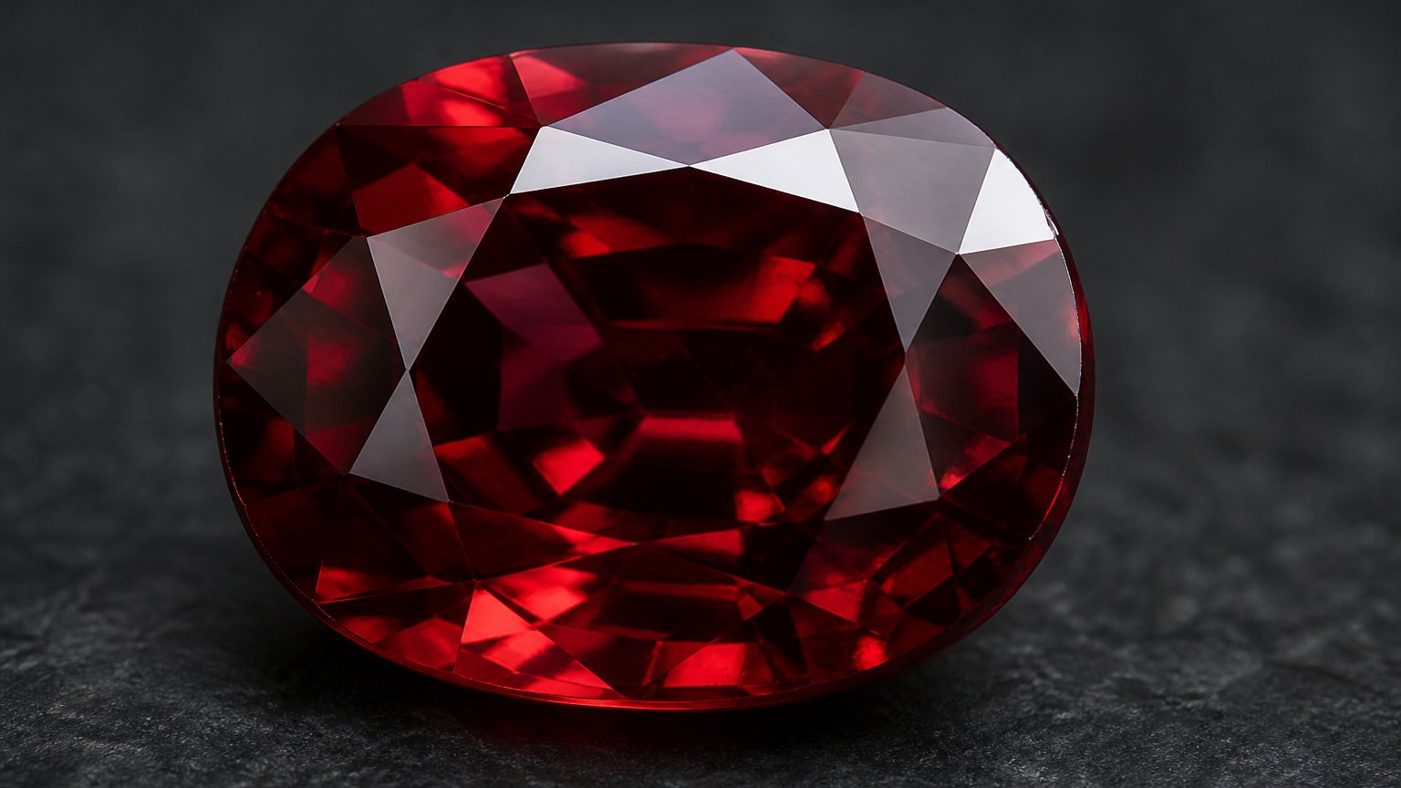 Close-up of a faceted red garnet, the January birthstone, showing its deep crimson color