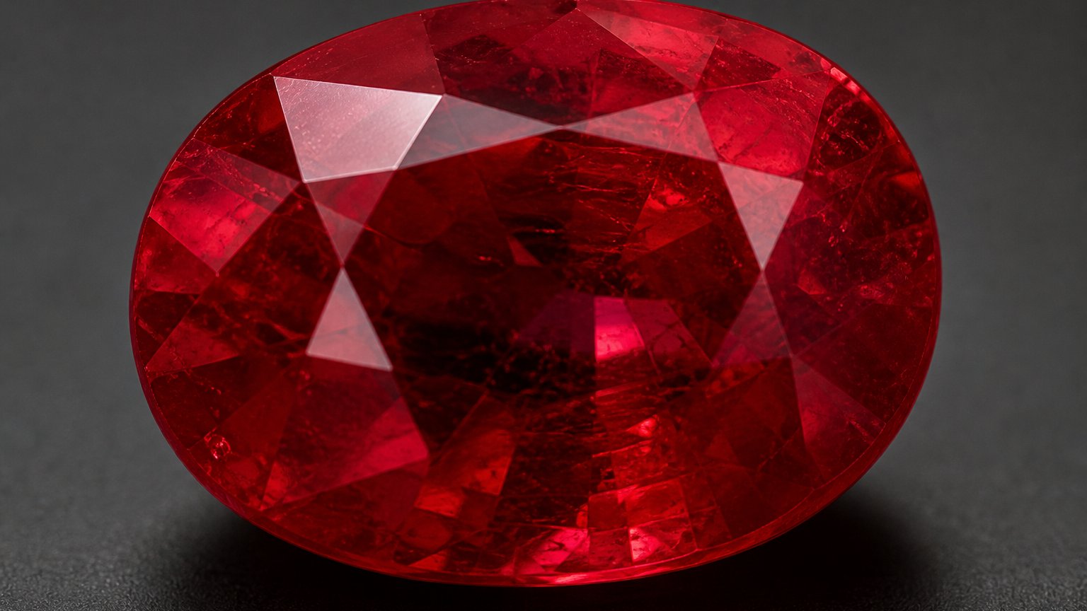 Close-up of a faceted ruby, the July birthstone, showing its vivid red color