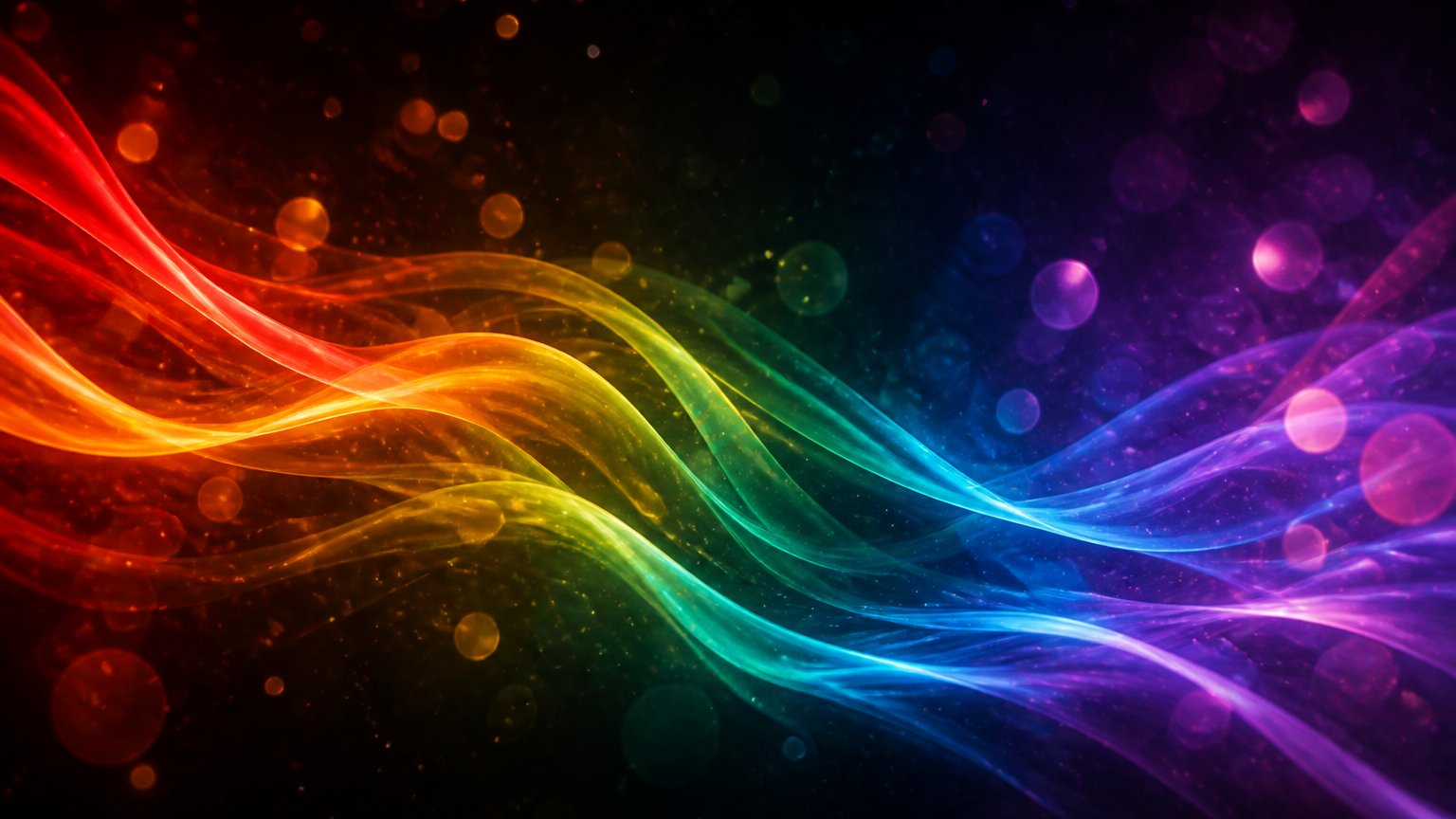 Abstract flowing bands of colored light and soft bokeh evoking a human energy field